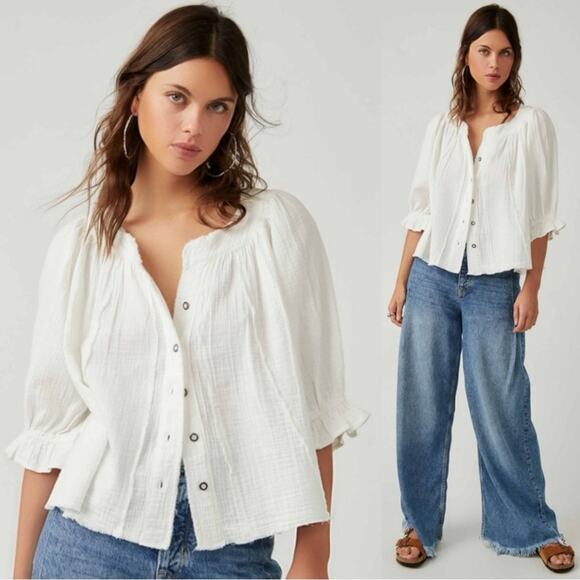 Free People Bohemian Gauze Lucy Solid Swing Top in White Size XL Cottage - Picture 3 of 16